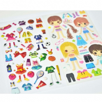 Boy And Girls Tennis Sports Puffy Sticker With Holographic Dress Up